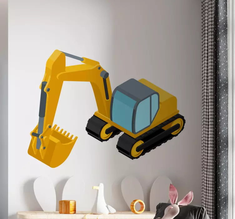 Excavator cartoon yellow kids toy sticker - TenStickers