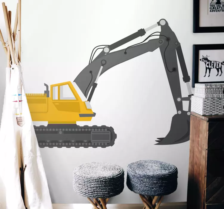 Excavator heavy machinery illustration wall art - TenStickers