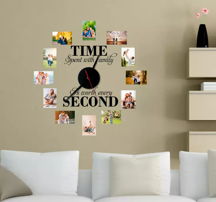 Family clock frame for living room wall with text sticker - TenStickers