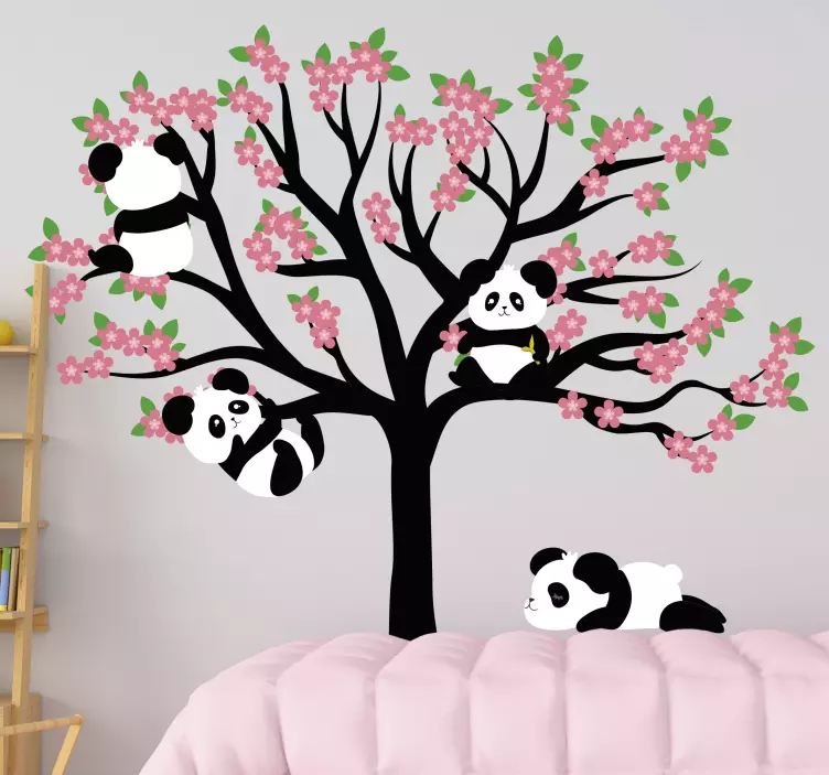Farm animal wall decal pandas in tree - TenStickers