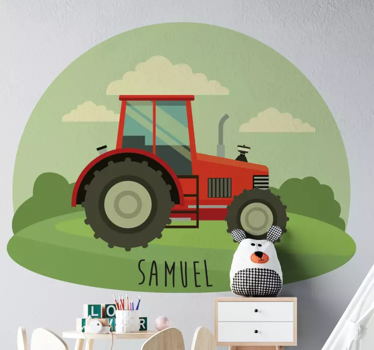 Farm animal wall decal with personalized tractor - TenStickers