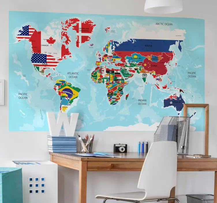 Flags of the world map wall sticker - TenStickers