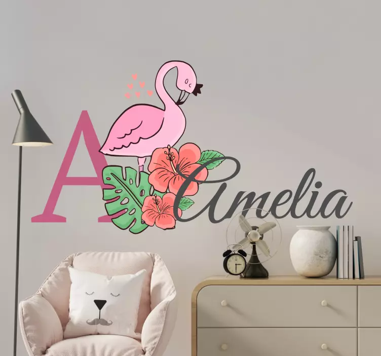 Flamingo Floral Custom wall stickers for kids - TenStickers