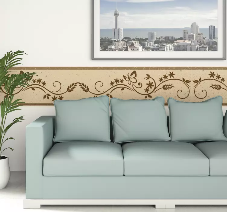 Floral Border with Butterflies Sticker - TenStickers