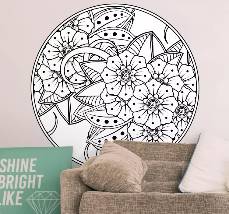 Floral circular pattern flower wall sticker - TenStickers