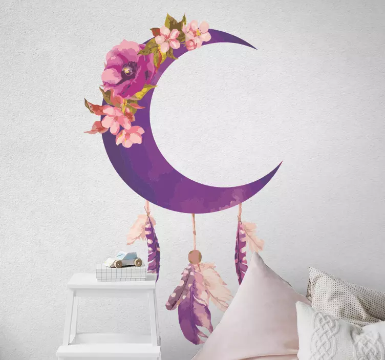 Floral dream catcher with moon object sticker - TenStickers