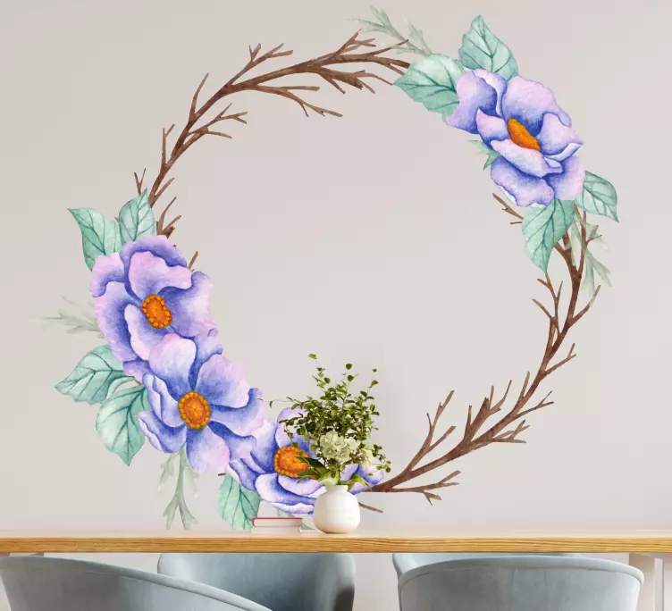 floral frame with dried branches door sticker - TenStickers