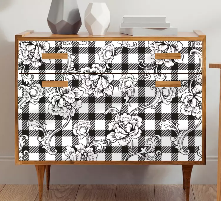 Floral on checked pattern furniture sticker - TenStickers