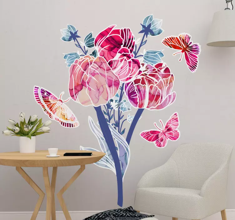 Flower with butterflies butterfly sticker - TenStickers