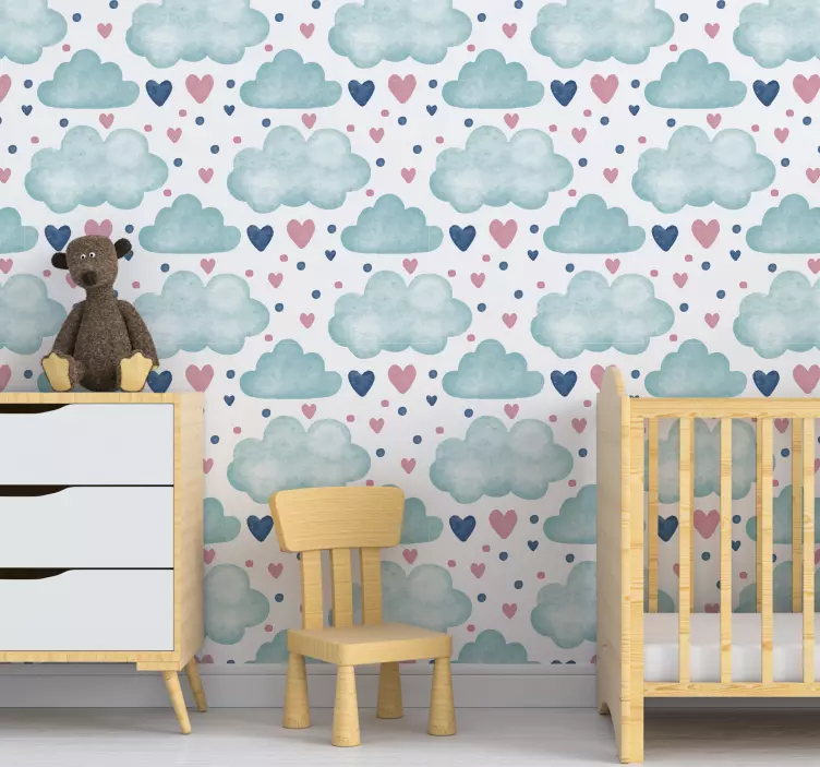 Fluffy Cloud Hearts wall stickers for kids - TenStickers