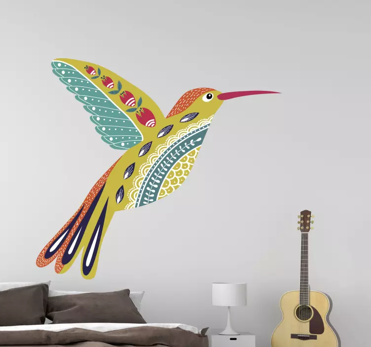 Flying bird Slovak folk  floral wall sticker - TenStickers