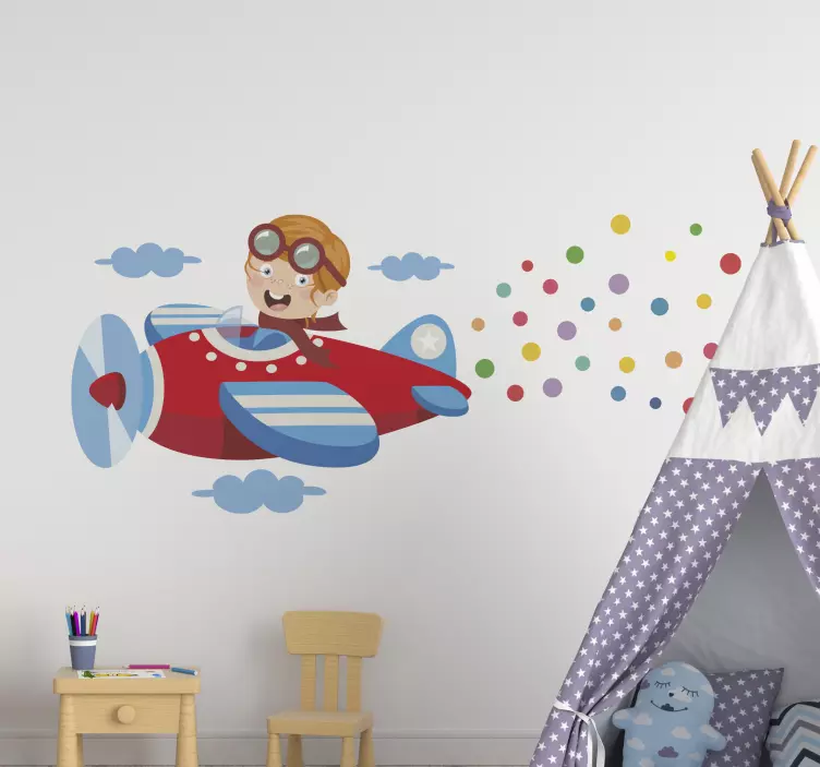 Flying Child Airplane wall stickers for kids - TenStickers