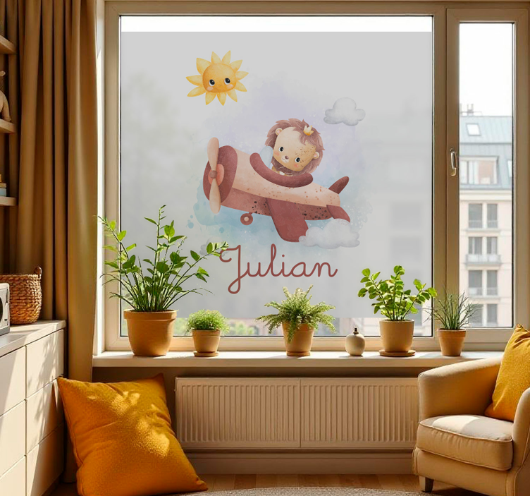 flying lion with name window decal - TenStickers