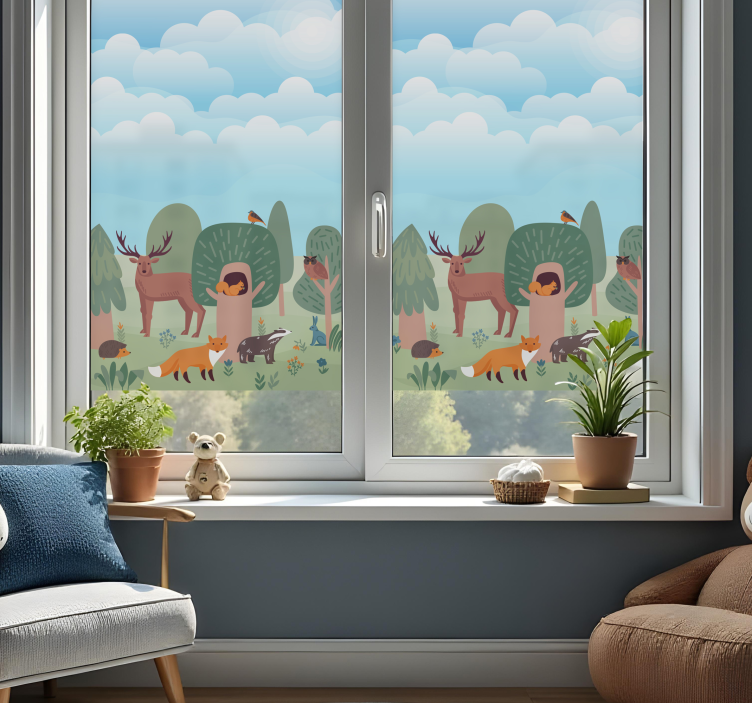 forest animals scene window decal - TenStickers