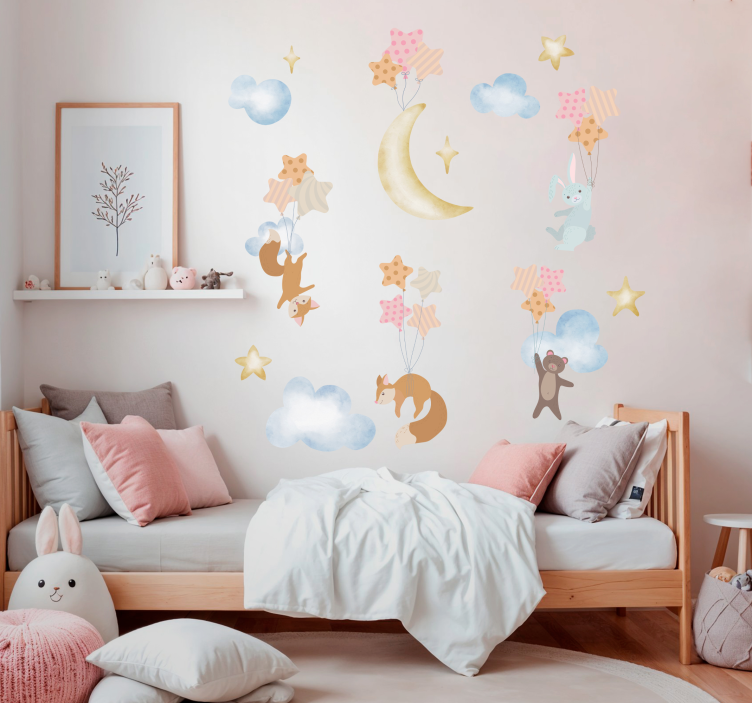 Forest animals with airballoons wall decal - TenStickers