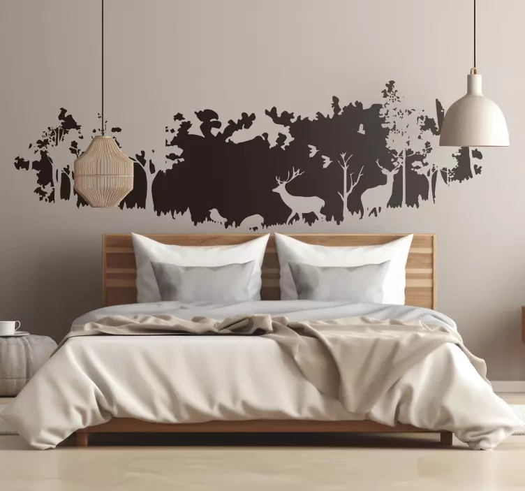 Forest scene silhouette bedroom wall decal - TenStickers