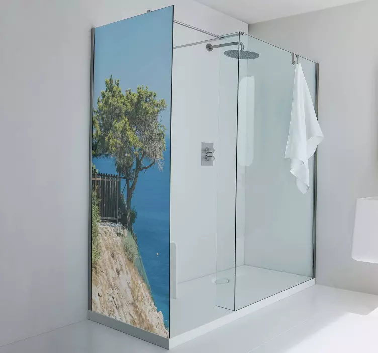Forest with rocks and ocean shower screen decal - TenStickers