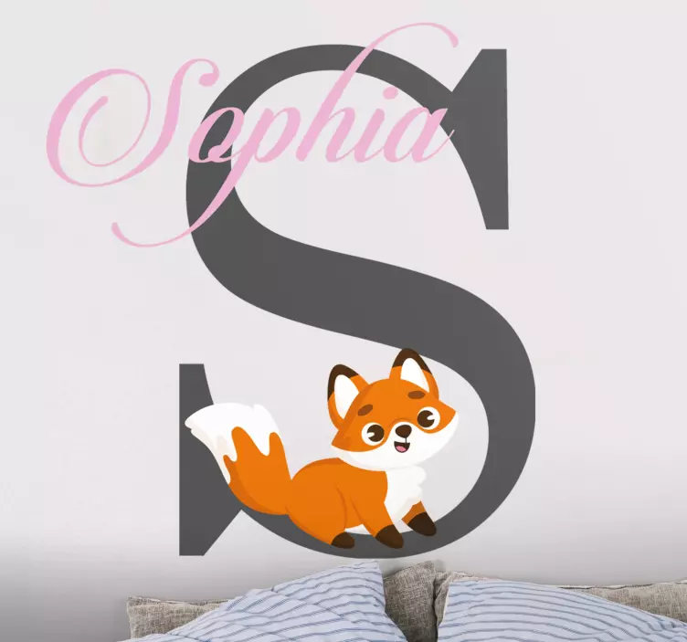 Fox sticker with name and initial sticker - TenStickers