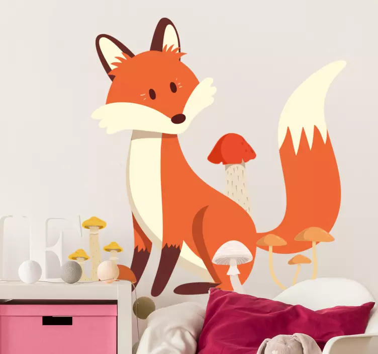 Fox with mushrooms illustration sticker - TenStickers