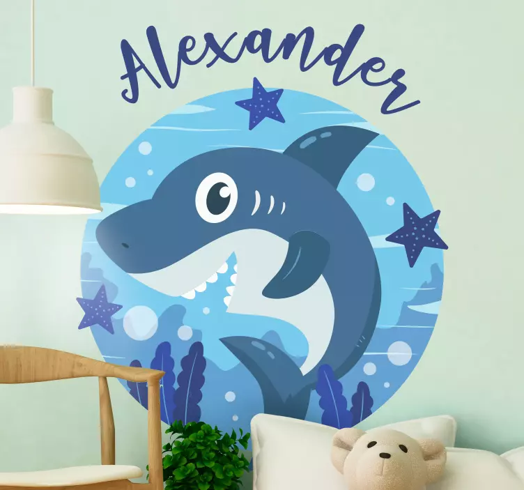 Friendly shark character wall sticker - TenStickers