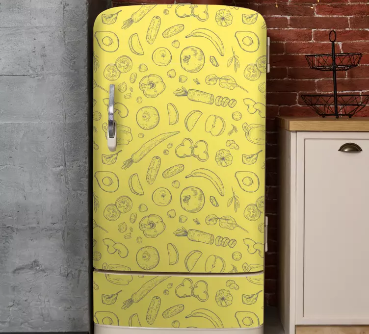 Fruit and Vegetable Pattern refrigerator vinyl wrap - TenStickers