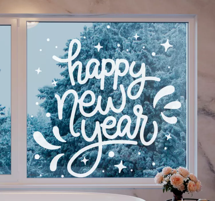 Funny Cartoon new year window decal - TenStickers