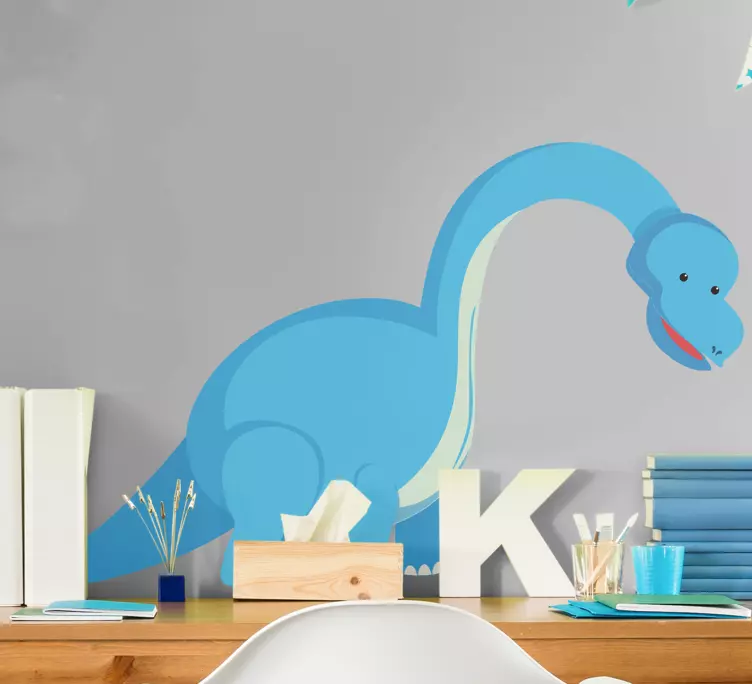 Funny smiling blue dinosaur door sticker - TenStickers