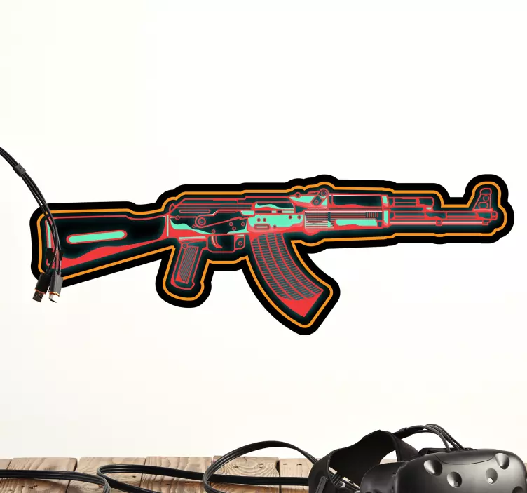 Gaming neon weapon video game sticker - TenStickers