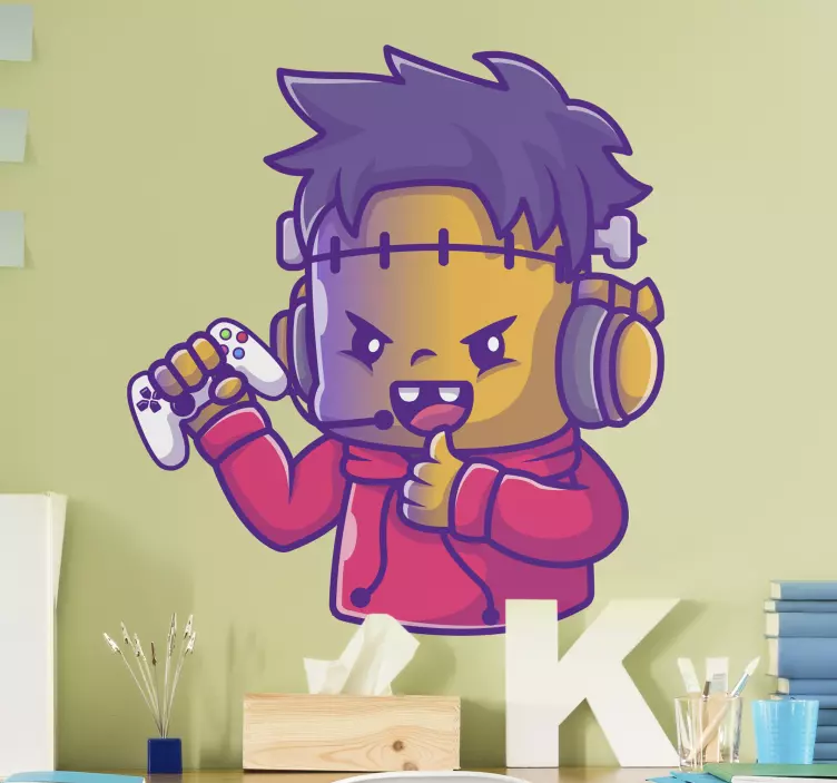 Gaming thumbs up smile video game sticker - TenStickers