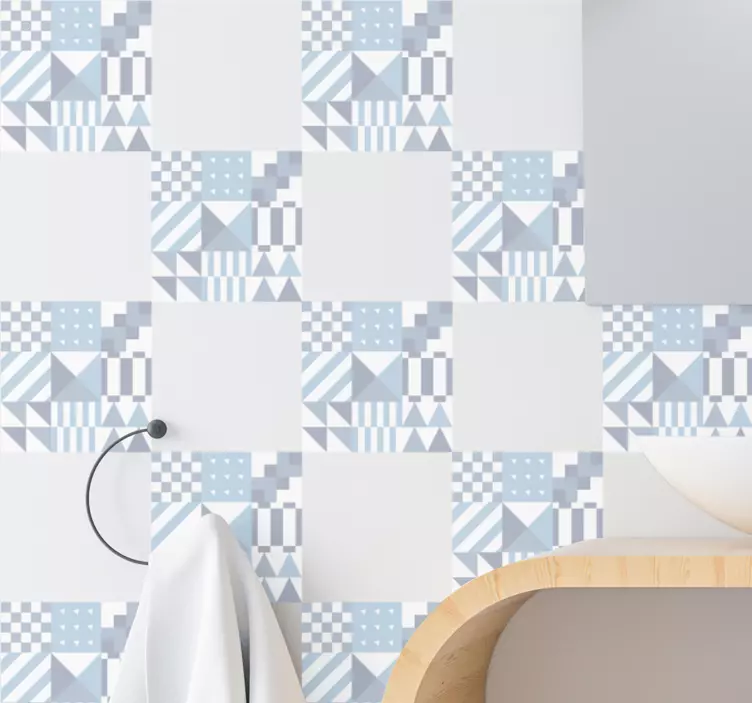 Geometric blue pattern tile decal - TenStickers