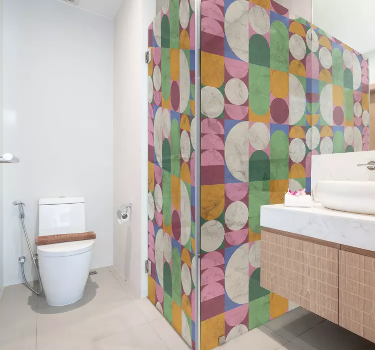Geometric textured shapes shower screen sticker - TenStickers