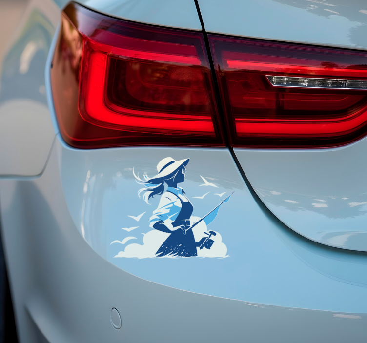 Girl fishing wall sticker - TenStickers