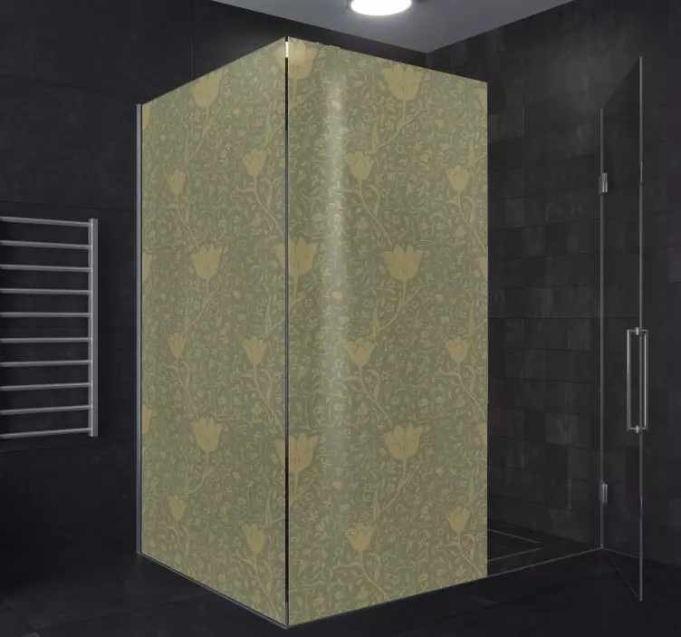 Gold and green subtle flora shower screen decal - TenStickers