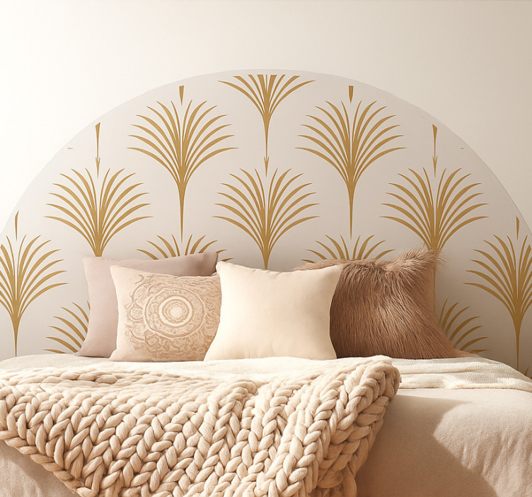 Golden fan palms wall decal for bedroom - TenStickers