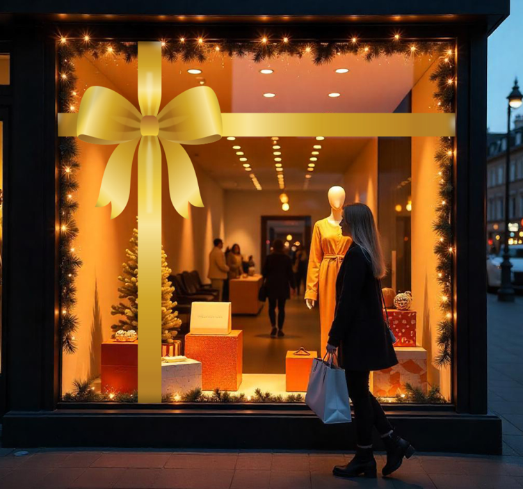 golden gift bow window decal for business - TenStickers