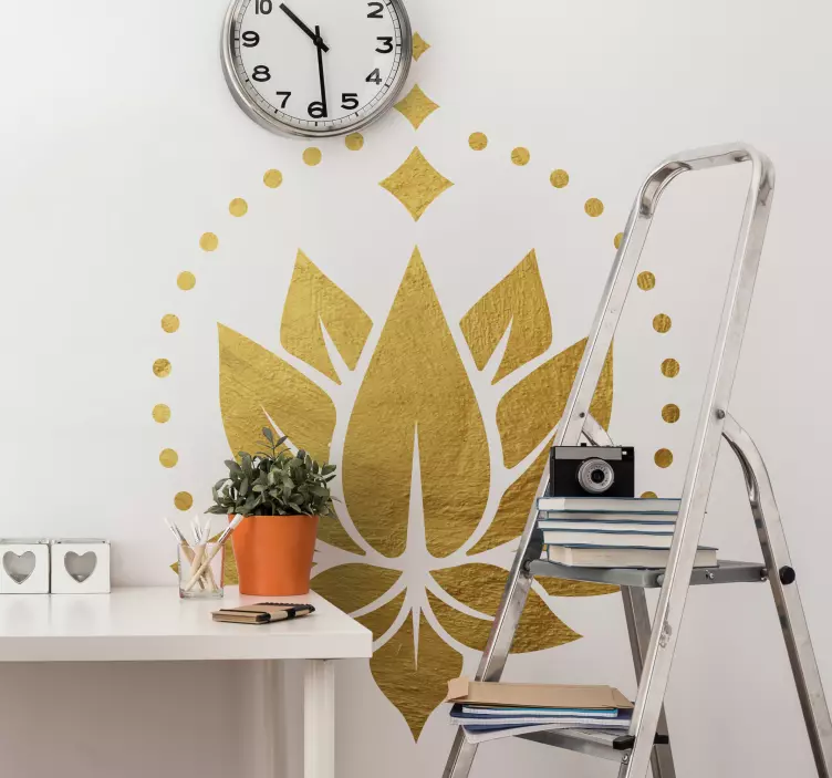 Golden lotus flower wall sticker - TenStickers