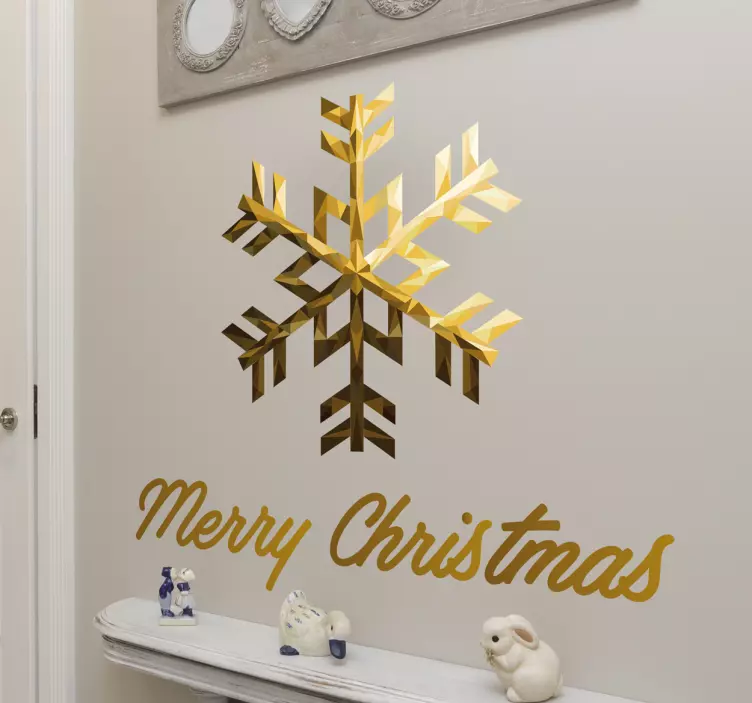 Golden Merry Christmas Snowflake Wall Sticker - TenStickers