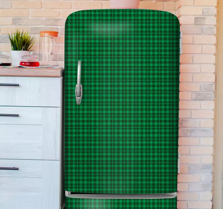 Green gingham pattern fridge sticker - TenStickers