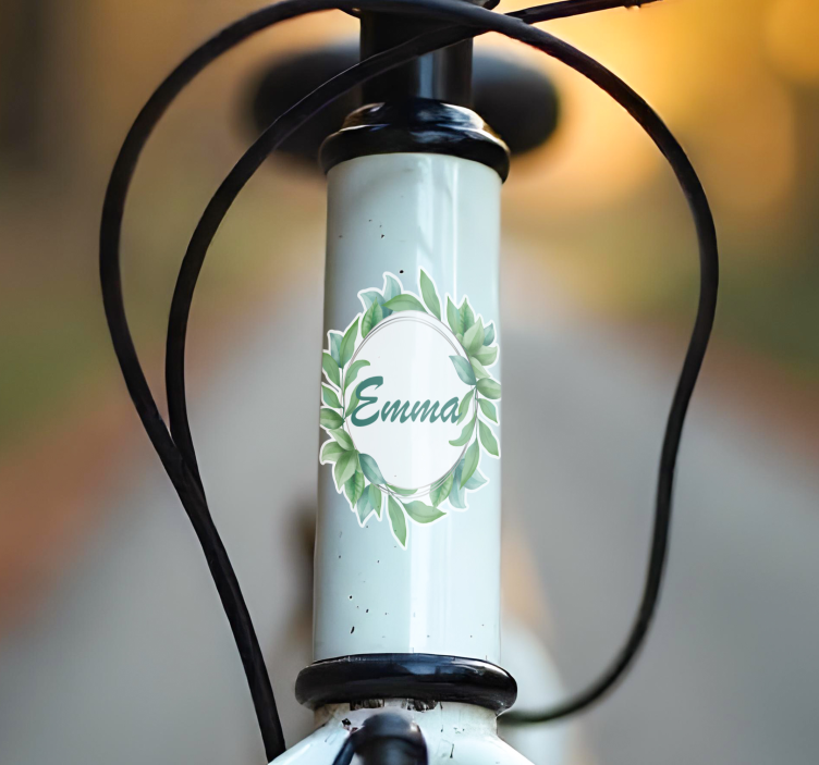 Green leaves with name bike sticker - TenStickers