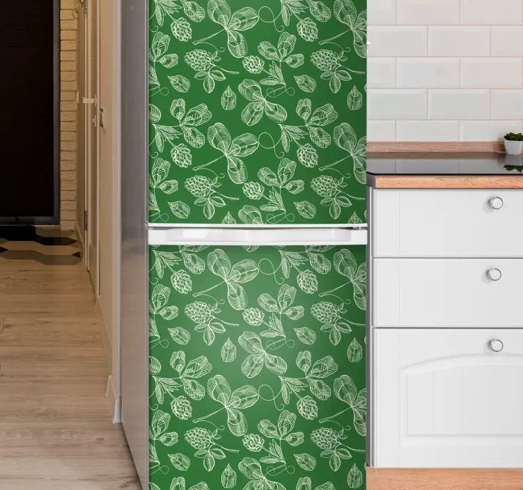 Green magnolia twig pattern fridge decal - TenStickers