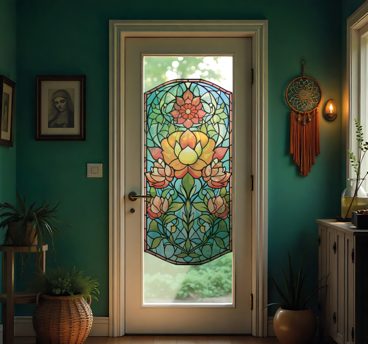 Green mosaic design door sticker - TenStickers