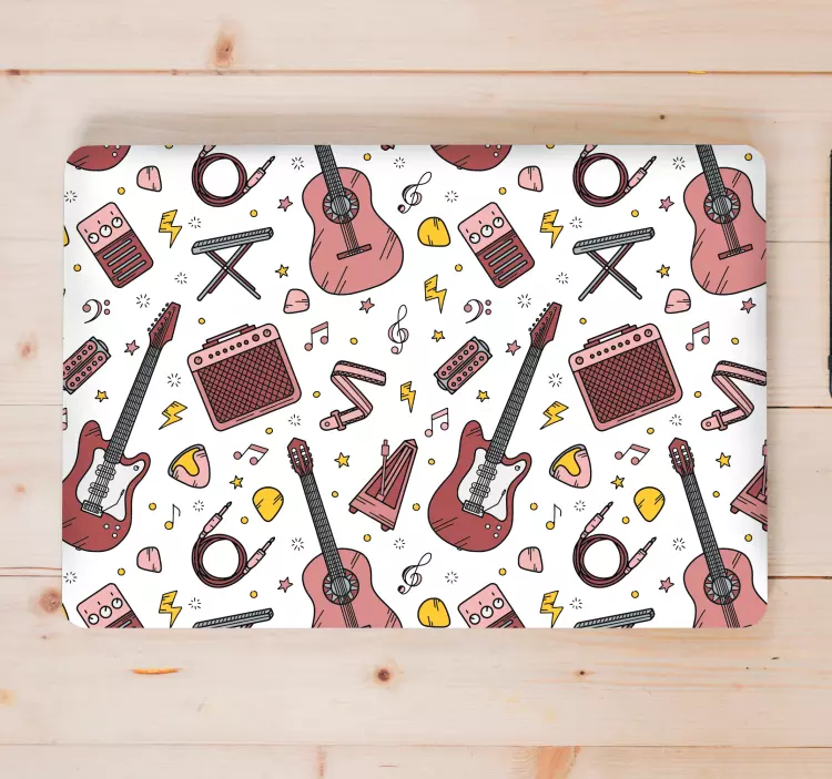 Guitar music pattern doodle style laptop skins - TenStickers