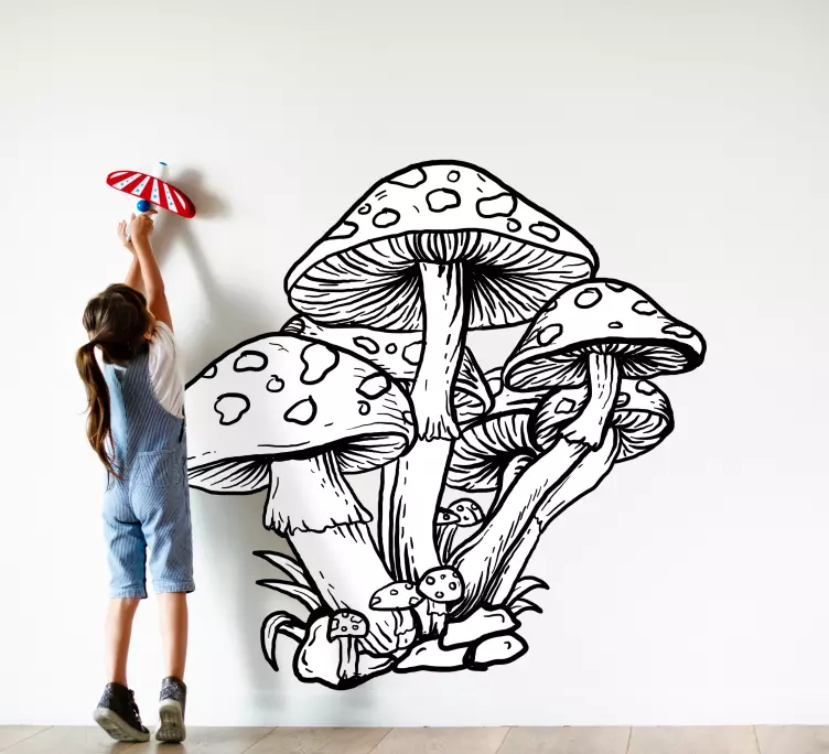 Hand drawn illustration mushroom wall sticker - TenStickers