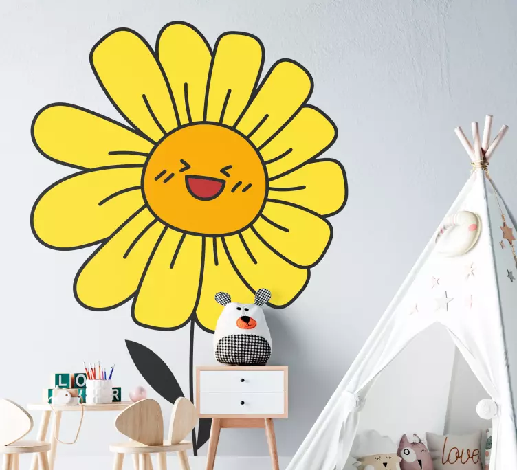 Happy cartoon sunflower door sticker - TenStickers