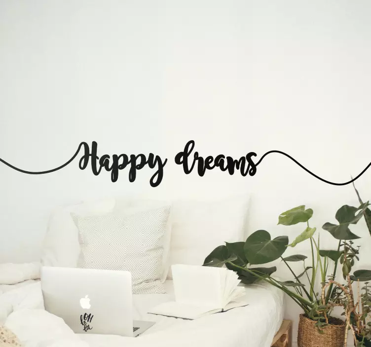 Happy dreams elegant line text wall decal - TenStickers