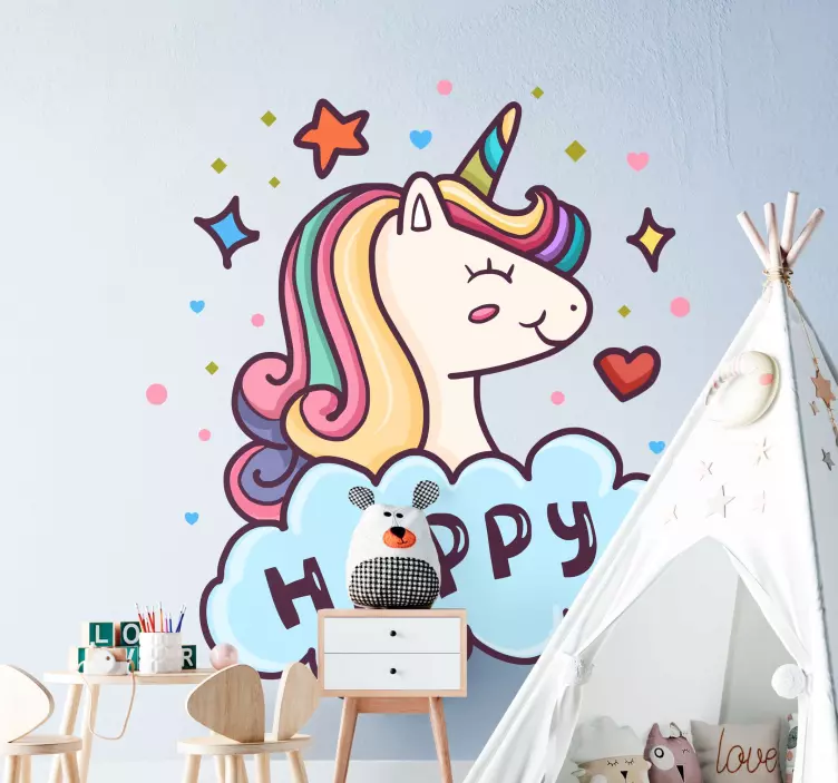 Happy Unicorn Illustration wall stickers for kids - TenStickers