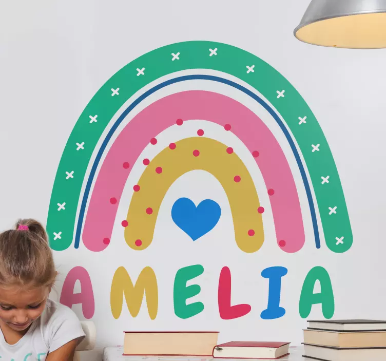 Heart rainbow personalised nursery wall sticker - TenStickers