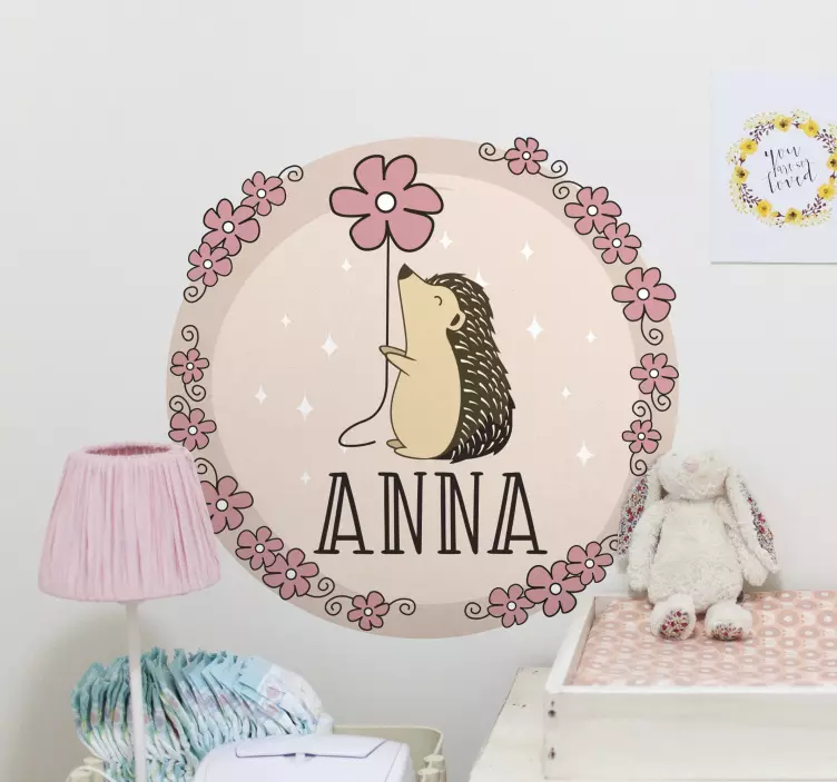 Hedgehog With Flowers farm animal wall decal - TenStickers