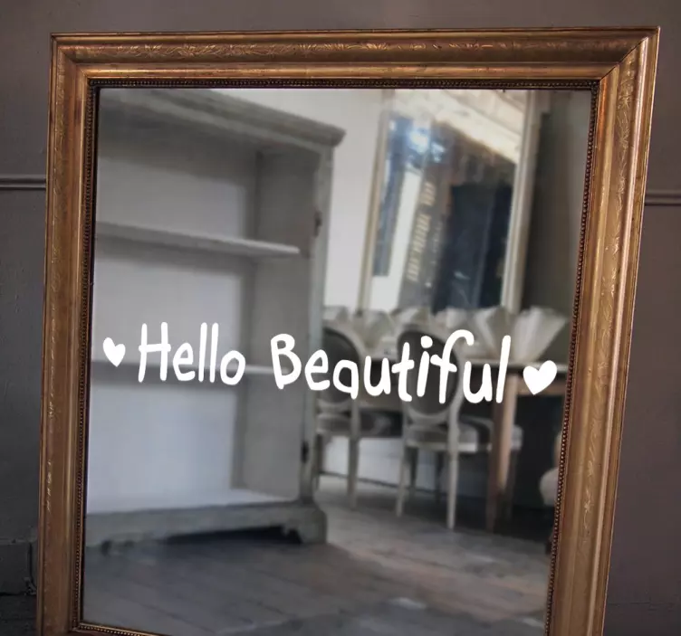 Hello beautiful text mirror  sticker - TenStickers