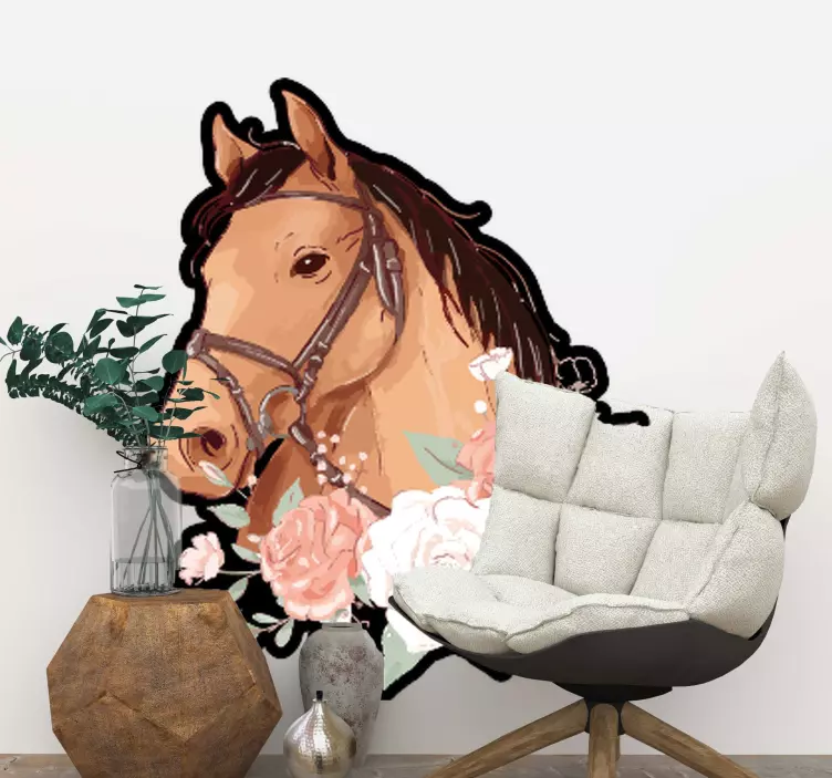 Horse floral accent wall sticker - TenStickers